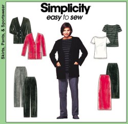 8800 SIMPLICITY EZ SS TOP, KNIT CARDIGAN, BOTTOMS PATTERN XS-XL UNCUT